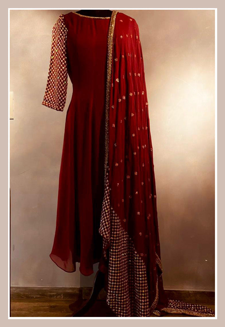 Simple red clearance anarkali suit