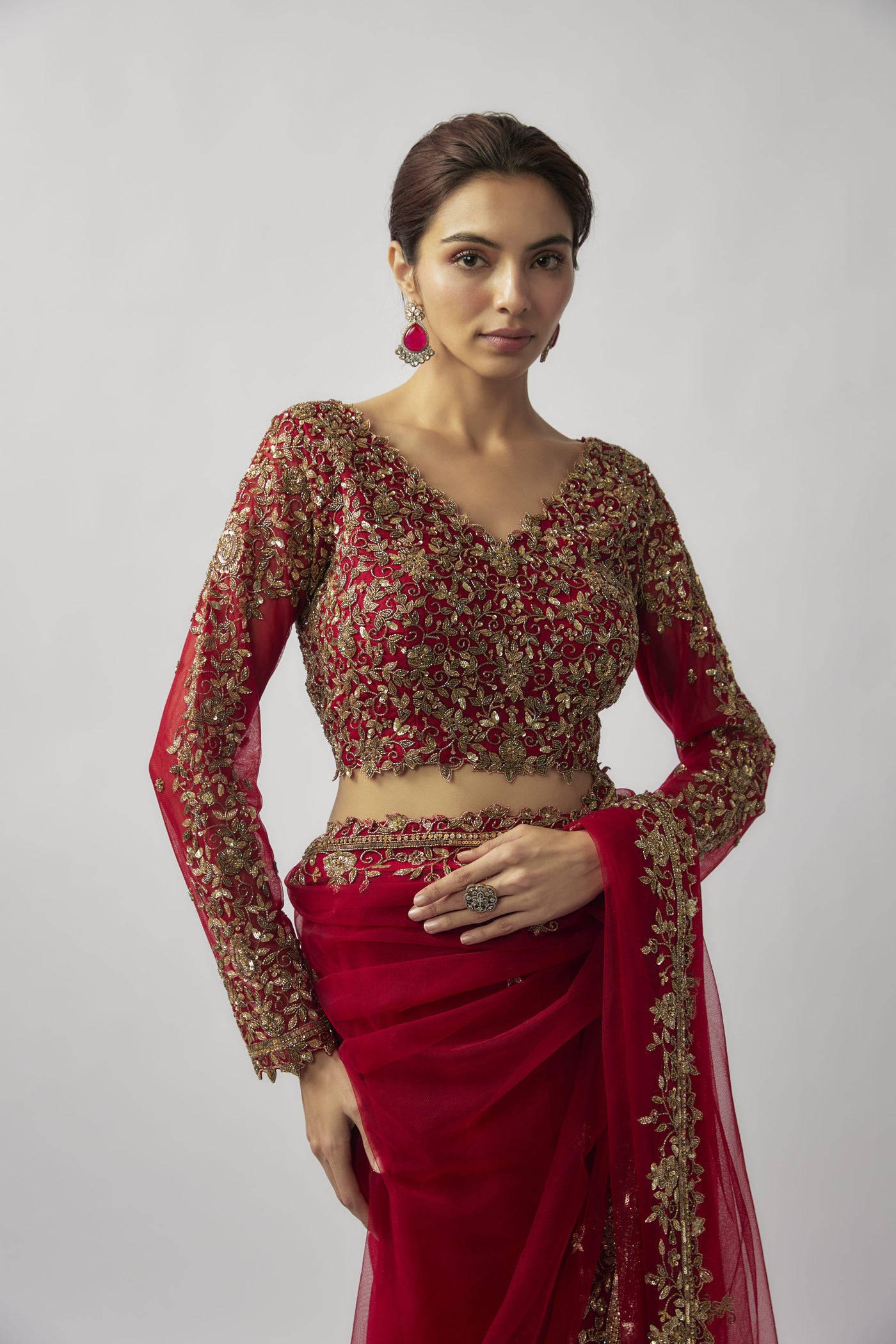 ROOYI SAREE - CHILLIE RED