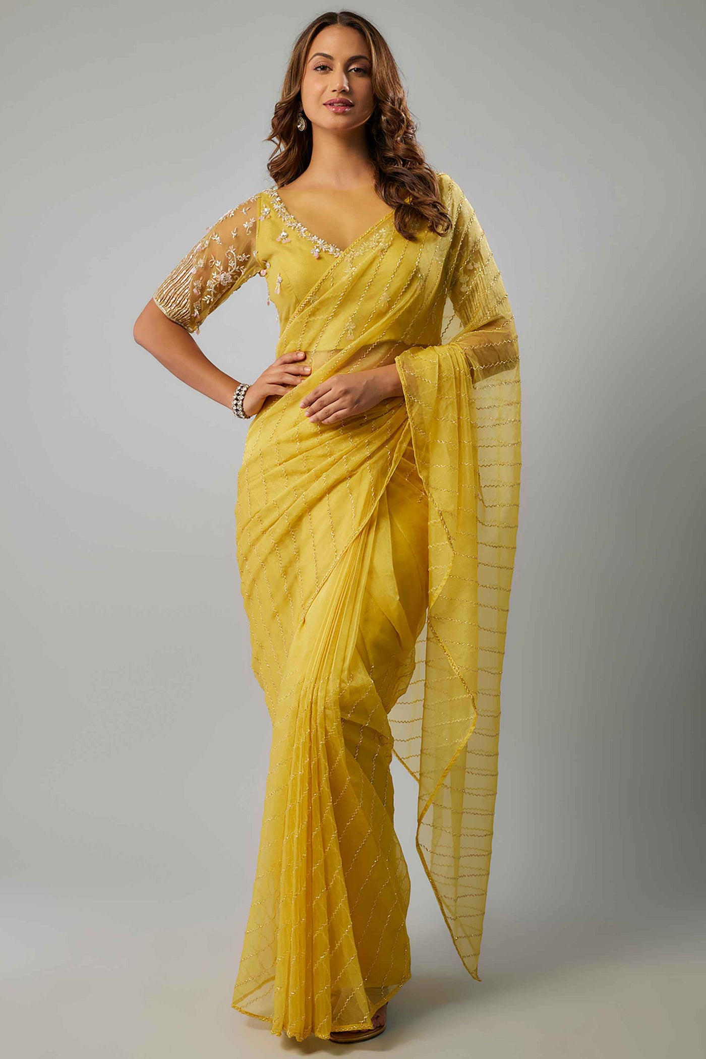 BERRY MEHR SAREE- YELLOW