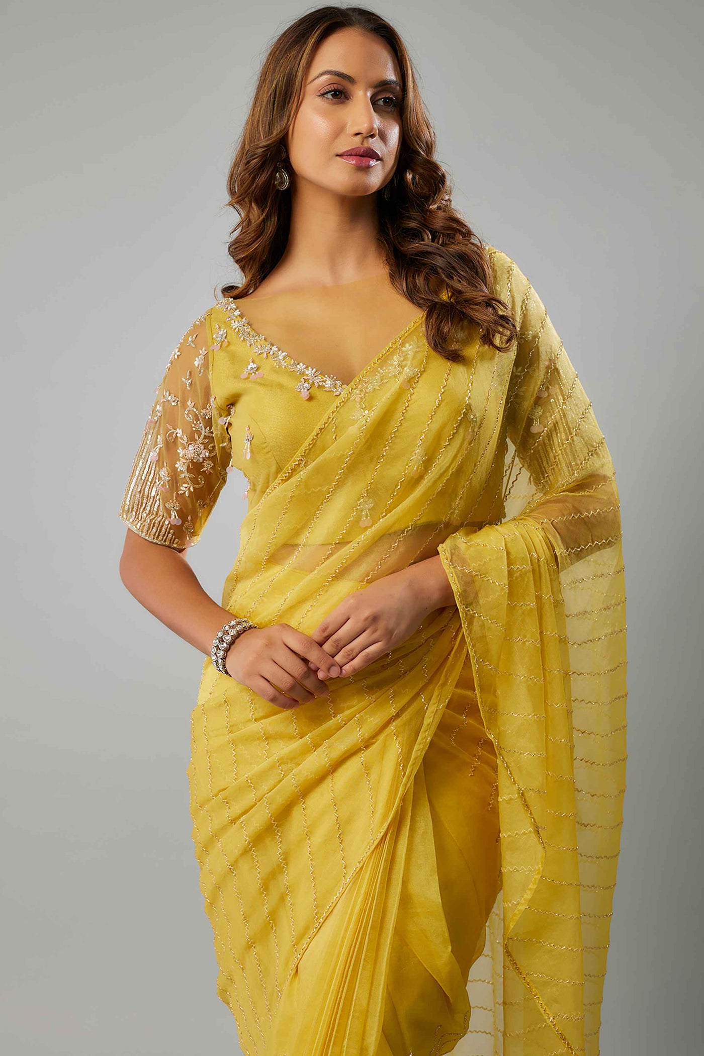 BERRY MEHR SAREE- YELLOW