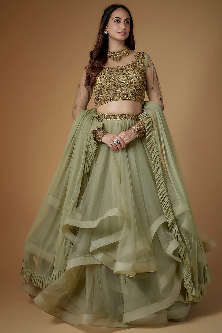 VEDA LEHENGA - SAGE GREEN