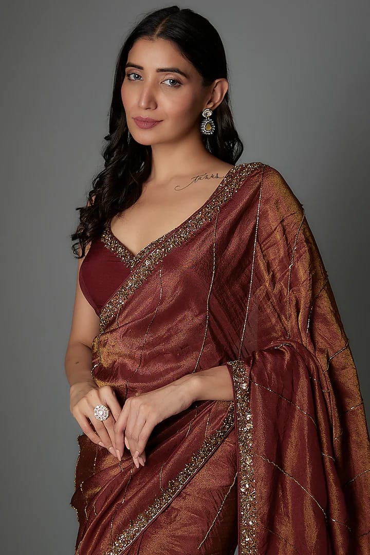 TISSUE SAREE- MAROON