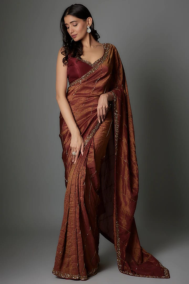 TISSUE SAREE- MAROON